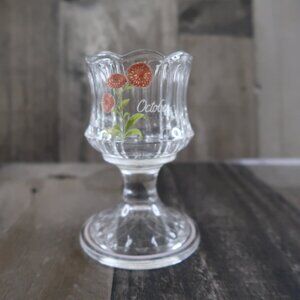 Vintage Fenton October Birth Month Clear Glass Pedestal Votive Candle Holder